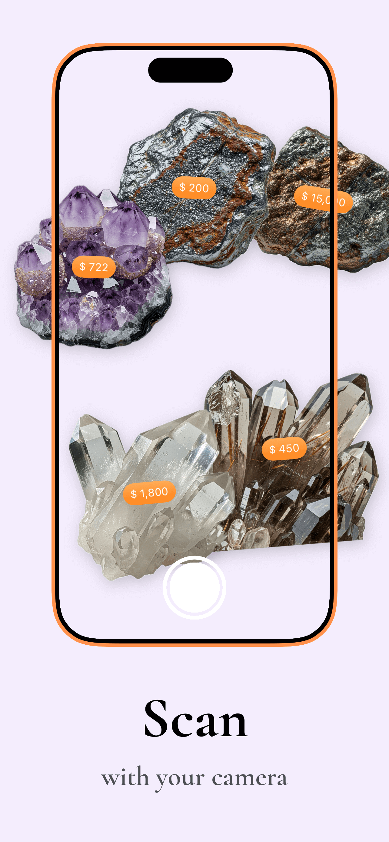 Camera view for capturing rock photos for identification