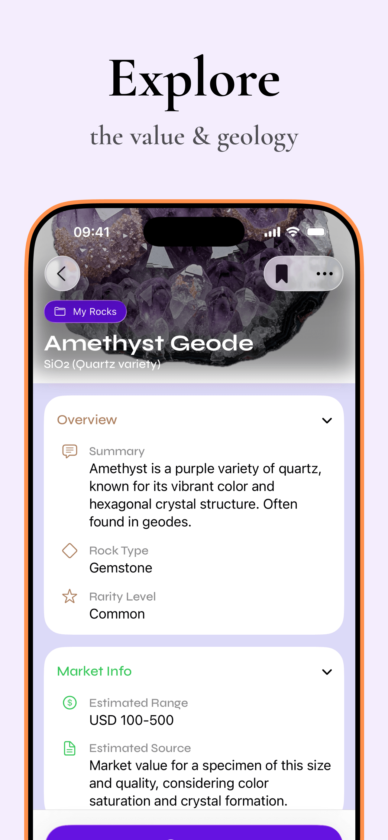 Detailed geological information display for identified minerals